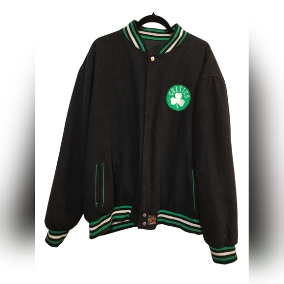 M251) Boston Celtics JH Design Reversible Black Embroidered Logo Wool Jacket 3XL - Picture 2 of 15